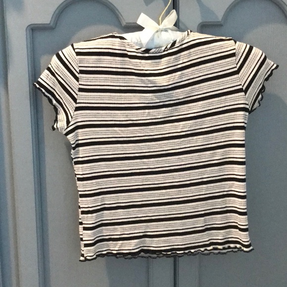 White and Black Stripe Lettuce Edge Girls tee - Picture 2 of 3